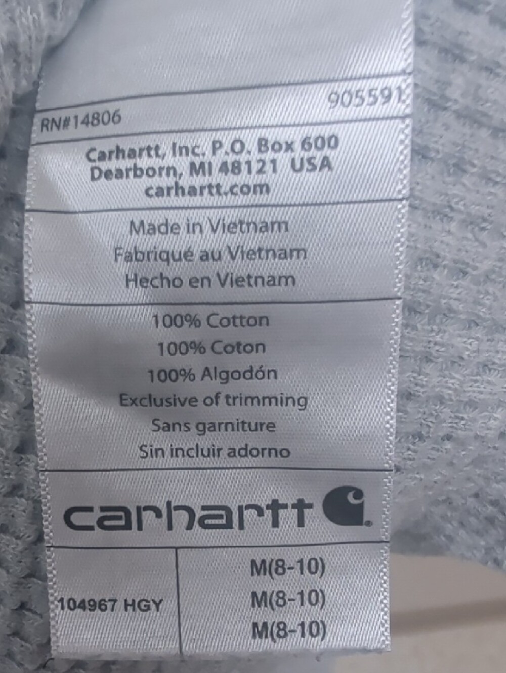 Carhartt Light Gray Waffle Hoodie with Kangaroo Pocket Size Medium - Picture 3 of 4